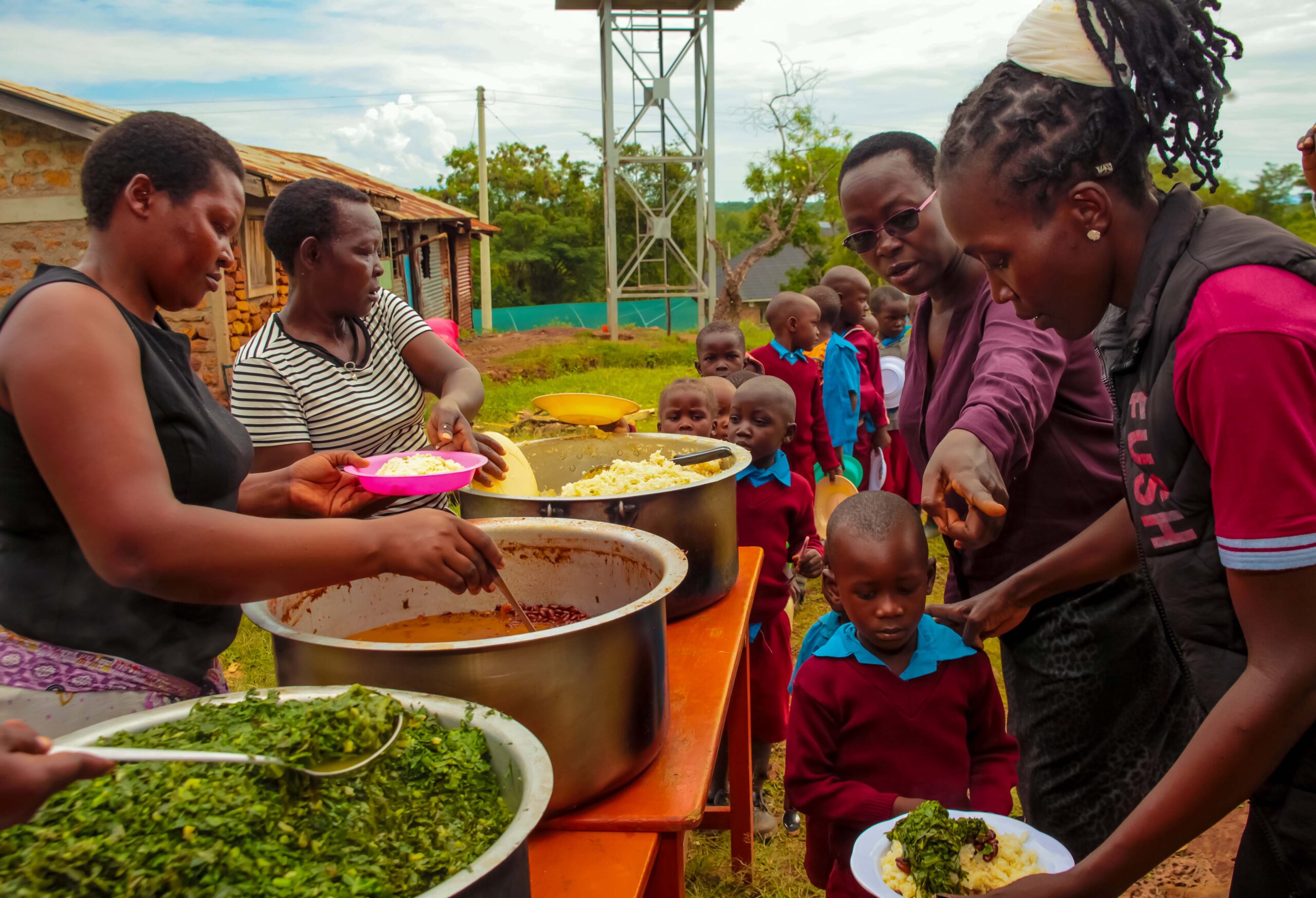 Students gathered for a school meal